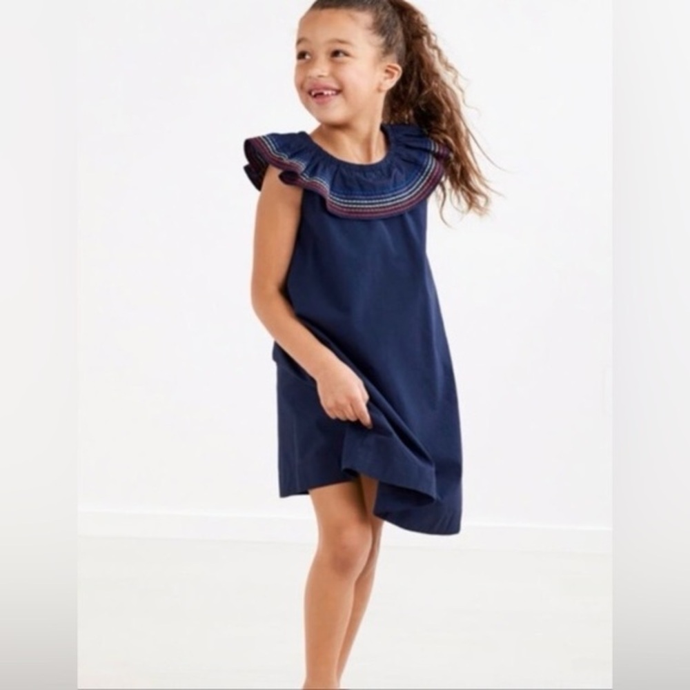 Hanna Andersson Rainbow Ruffle Sleeveless Blue Dress Size 90cm 3T